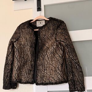Textured Metallic Bronze Open-Front Women's Blazer